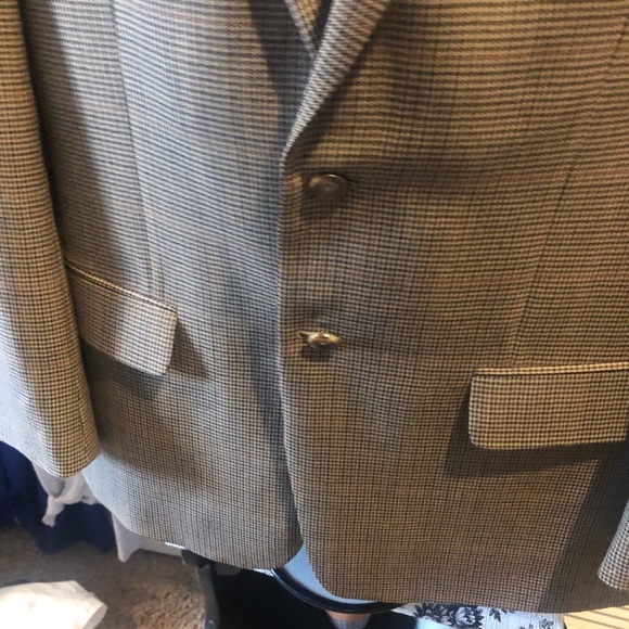 Jos A Banks Wool Blazer Sports Coat Tan Gun club check 42R - Picture 3 of 16